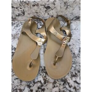 Michael Kors Gold Jelly Sandals MK Logo Lock Charm Thong Slingback 10M R116JI